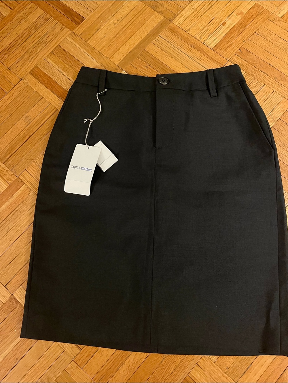 Zadig & Voltaire NWT Black Wool Pencil Skirt FR 36 Logo Waist